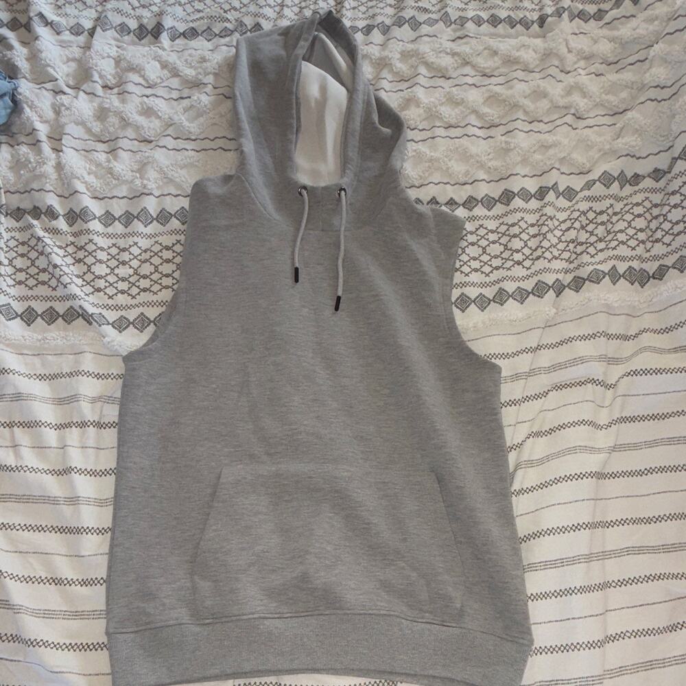 Zyia Active Men’s Large Hoodie Tank Gray Active Sweatshirt Muscle Tank
